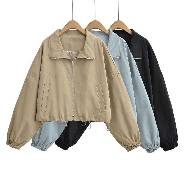 ジャケット 秋用 ゆったり ショート丈 ジッパー ポケット フィット 細見せ ワークスタイル アウトドア 欧米風 コーディネートしやすい