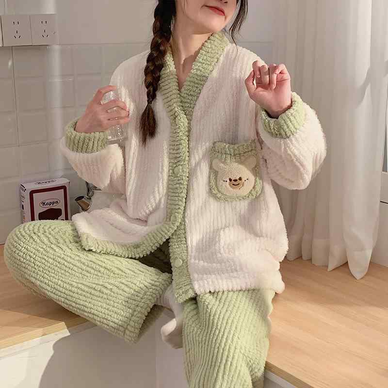 レディース パジャマ セット 冬用 厚手 コーラルベルベット フランネル ルームウェア 暖か かわいい 部屋着 ソフト 快適 保暖性