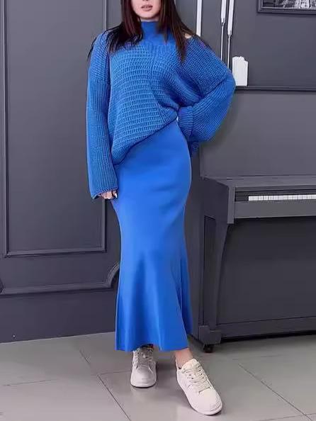 秋冬 レディース ハイネック 保暖  編み物 トップス ノースリーブ か細い フィッシュテール ロングスコート 仕掛ける 生あたたかい ゆったり 編み物原材料 保温 ゆったり影ぼうし 成人女性用 トップス スコート 組みあわせ 編み物御召しもの
