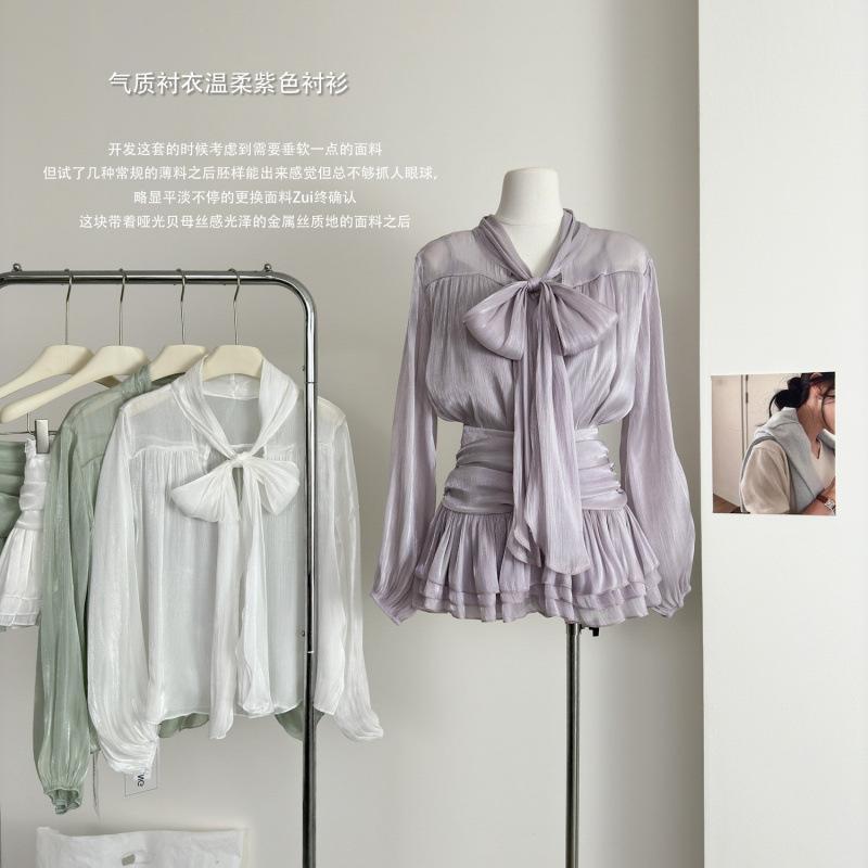 レディース シャツ 春夏 紫 韓国 優しい 上品 トップス 個性的 シルエット 軽やか スタイル