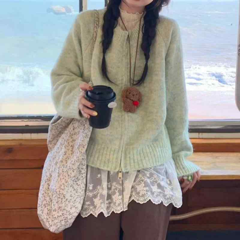 レディース 秋冬 ニット カーディガン ダブルジッパー ゆったり 高級感 万能 トップス アウター 暖かみ 伸縮性 普段使い コーディネートしやすい セーター 開き