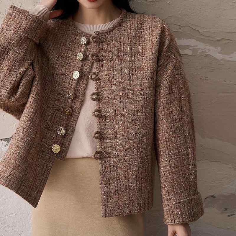 コート レディース 秋 ウール ショート丈 中国風 刺繍柄 粗ツイード 軽量 クラシック 通勤用 カジュアル スタンドカラー 暖かみ 日常使い|新風堂