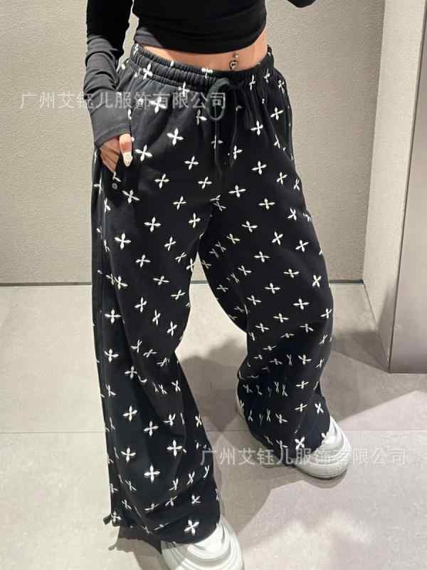 スウェットパンツ ワイドレッグ 綿100 フラワープリント カジュアル 普段使い ストレッチ 軽量 アクティブウェア コットン ゆったりシルエット スポーツウェア