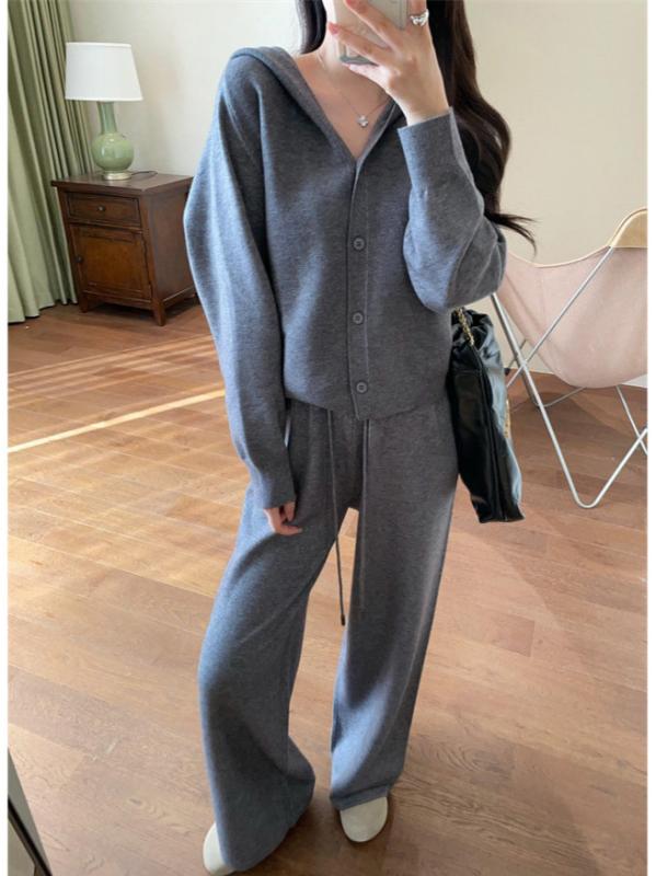 レディース 秋冬 編み物 スウェーター 仕掛ける ボンネット付き添い人 ジレー ワイドレッグパンツ 心地好い 運動競技 表現スタイル ゆったり 相応う 生あたたかい原材料 伸縮性 普段使い
