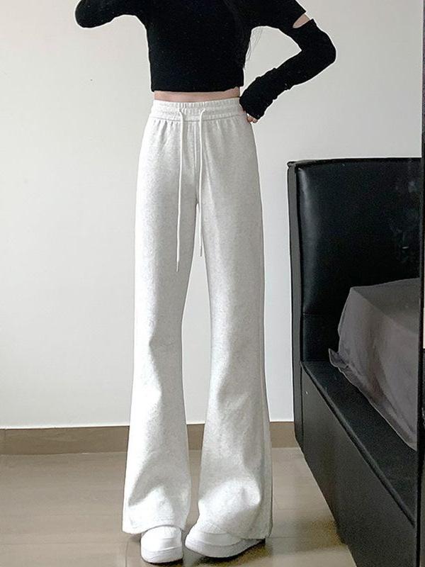 レディース グレー 微フレア パンツ 春秋 クロップド 落ち感 カジュアル アメリカン スウェットパンツ 綿 再生繊維 伸縮性 普段使い 軽量