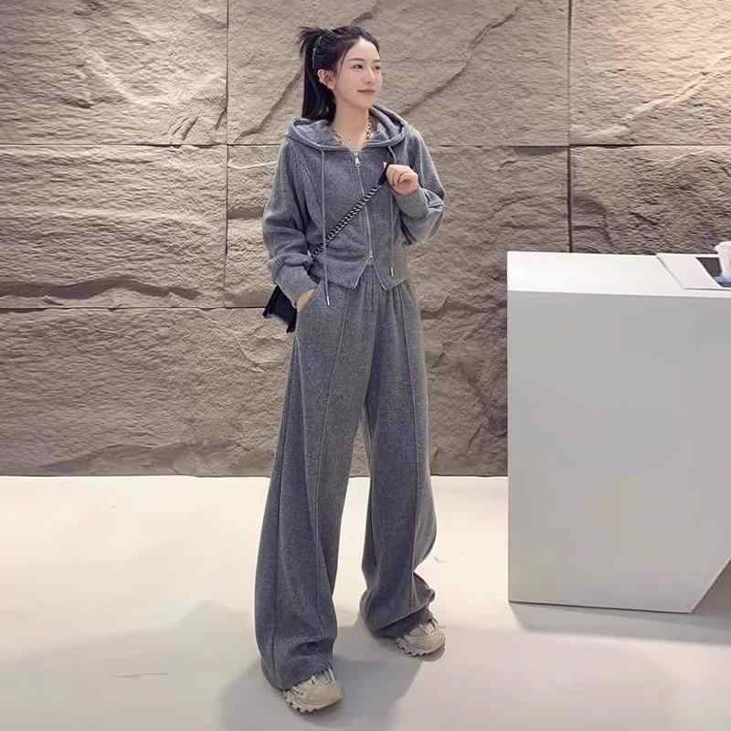 レディース 大きいサイズ 春秋 カジュアル スポーツ セットアップ フード付き パーカー ワイドパンツ ゆったり シルエット 快適 ストレッチ 素材 通勤 普段使い 対応