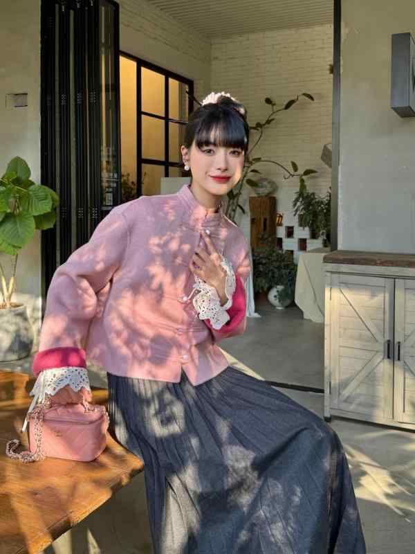 厚地の外套 レディース 春 中華風 元始的 ダブル人間の顔 羊毛 サクラ色 遊撃手丈 軽さ 生あたたかい 今めかしい
