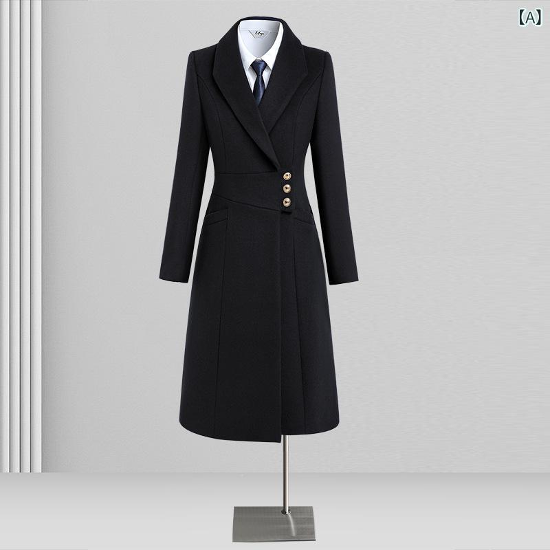 レディース 秋冬 ウール混 厚手コート ビジネス 接客用 ユニフォーム 暖か 防寒 員 客服 作業服|新風堂