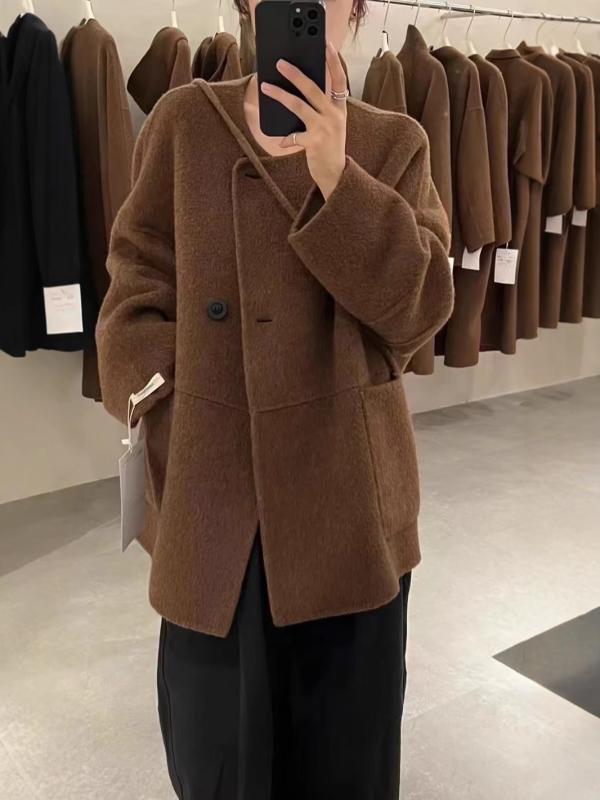 レディース 秋冬 レトロ ラウンドネック 両面ウール ロングコート ゆったり 暖か アウター 韓国 ソフト素材