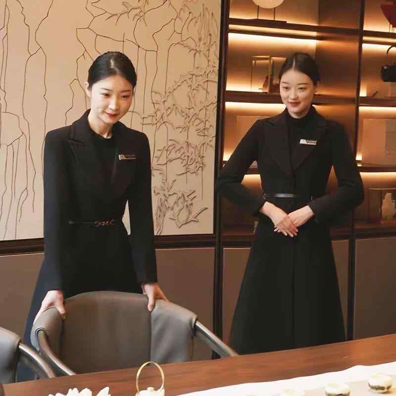 女性用 冬 職業装 コート ウール素材 ビジネスアウター ホテルフロント 接客用 スタッフ 宝石店 暖かみ ロング丈 フォーマルウェア