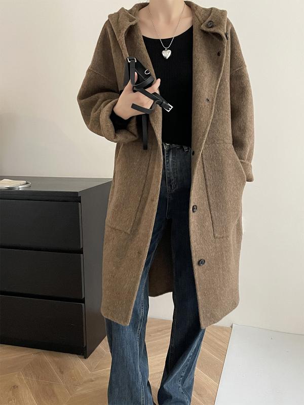 レディース フード付き ウール コート ダブルフェイス ゆったり カジュアル 秋冬 アウター 暖か 軽量 スタイリッシュ ｜新風堂