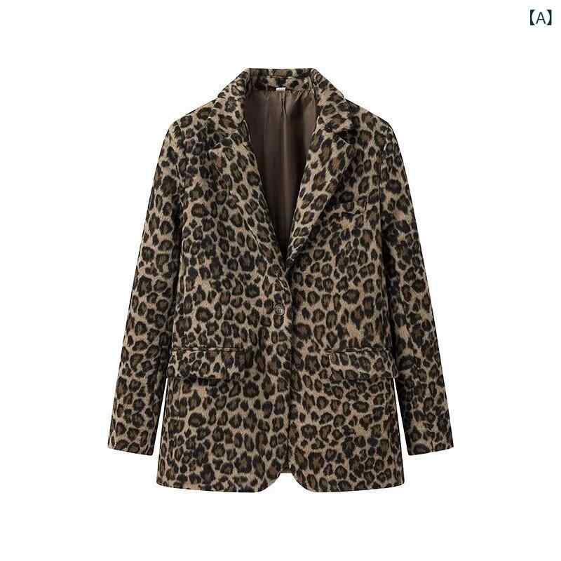 レディース ジャケット ヒョウ柄 長袖 シングルブレスト フレンチスタイル 欧米風 ファッション 百搭 スタイリッシュ カジュアル 秋 コーディネート 軽量 伸縮性 トップス ブラウス 合わせやすい モード