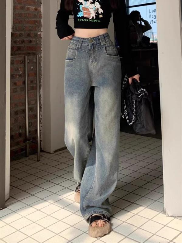 レディース デニム ワイドパンツ ハイウエスト ロング丈 ストレート ゆったり スリム効果 レトロ 秋 ビッグサイズ スタイルアップ フィット