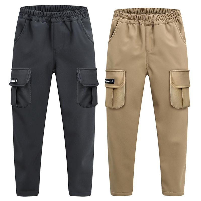 キッズ 秋冬 登山パンツ 子供用 保温 防風 厚手 多ポケット ワークパンツ トレッキング ズボン アウトドア 伸縮性 軽量 男の子 女の子
