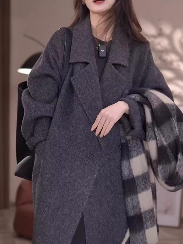 コート レディース 秋冬 ロング丈 ゆったり スリムライン 上品 双面 ウール アウター 毛織り 暖か 軽量 防寒|新風堂