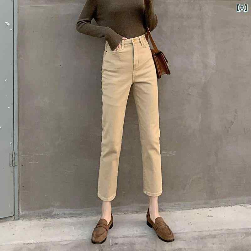レディース デニム ボトムス パンツ ストレート シガレット レッグ 秋 カジュアル スリム シルエット 小柄 対応 普段使い レジャー 伸縮性 コットン 軽量 耐久性