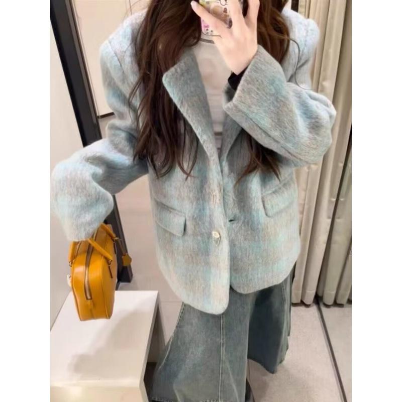 コート レディース ゆったり ビッグシルエット ツイード 柄 スーツ風 ウール混 秋冬 アウター 小柄対応 高級感 合わせやすい レトロ