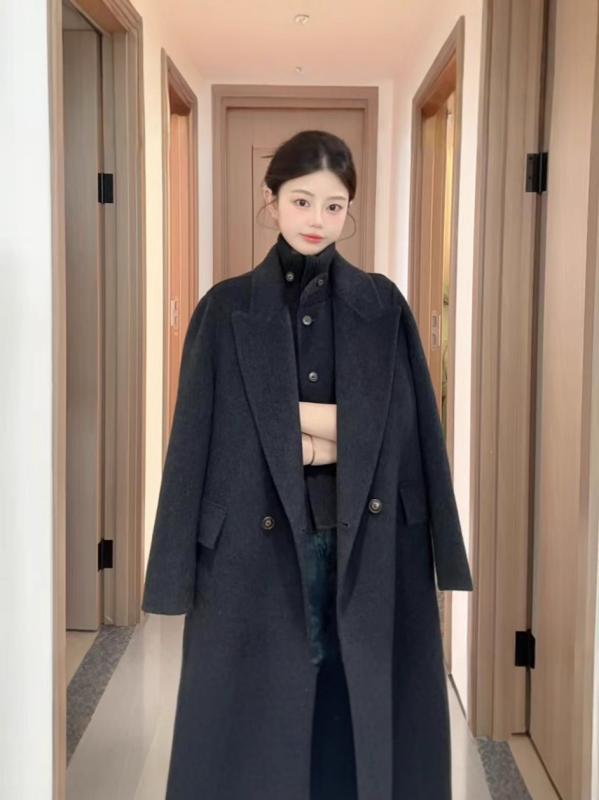レディース 厚地の外套 より良い 仕掛ける 中長丈 両面毛糸 羊毛混 肋材高領 秋冬 アウター 汎用 軽さ 御前上等感