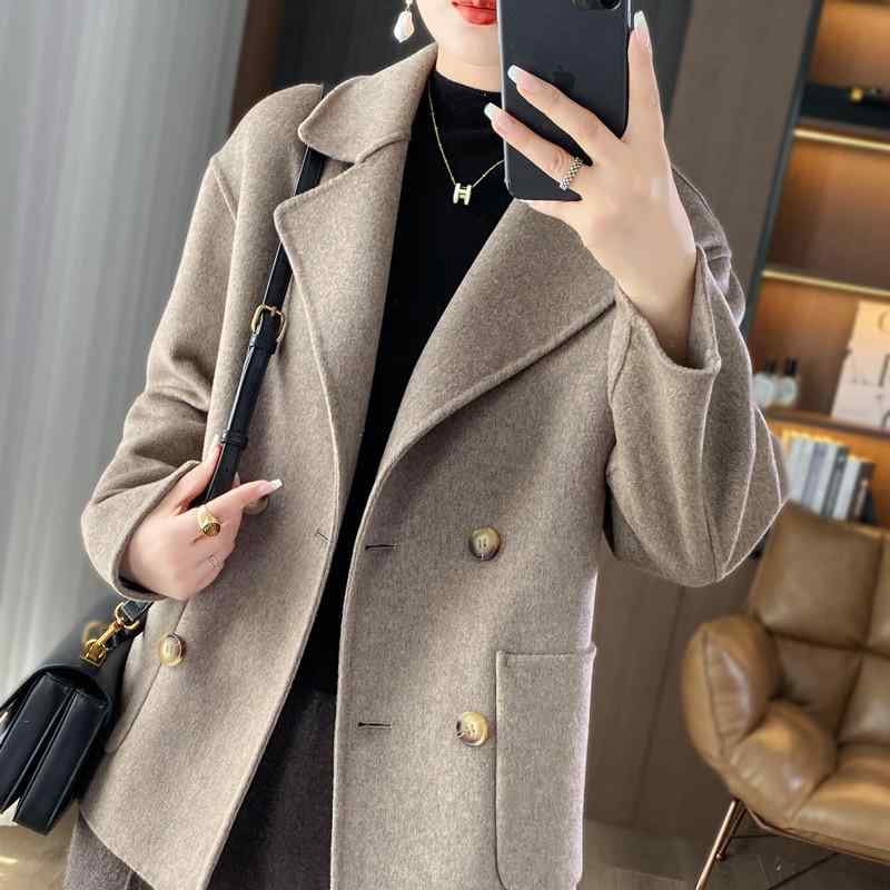 コート レディース 秋冬 女性用 羊毛 双面ニット ショート丈 テーラードカラー 暖か リバーシブル 高級感 軽量 普段使い