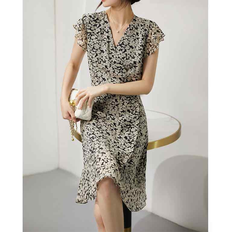 衣装 レディース 夏 フレンチ表現スタイル 小花柄 シフォン 絹原料品 ヴィタミン色合い刷り上げる 紅茶一時停止 軽さ原料品 通気性 吸湿速乾 涼感 心地よい 女子らしい