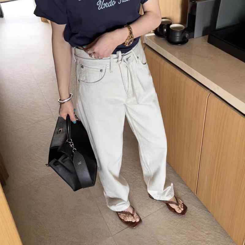 パンツ レディース 白 デニム ハイウエスト ワイドレッグ ゆったり カジュアル ストレート 秋 普段使い 軽量 伸縮性 吸湿速乾