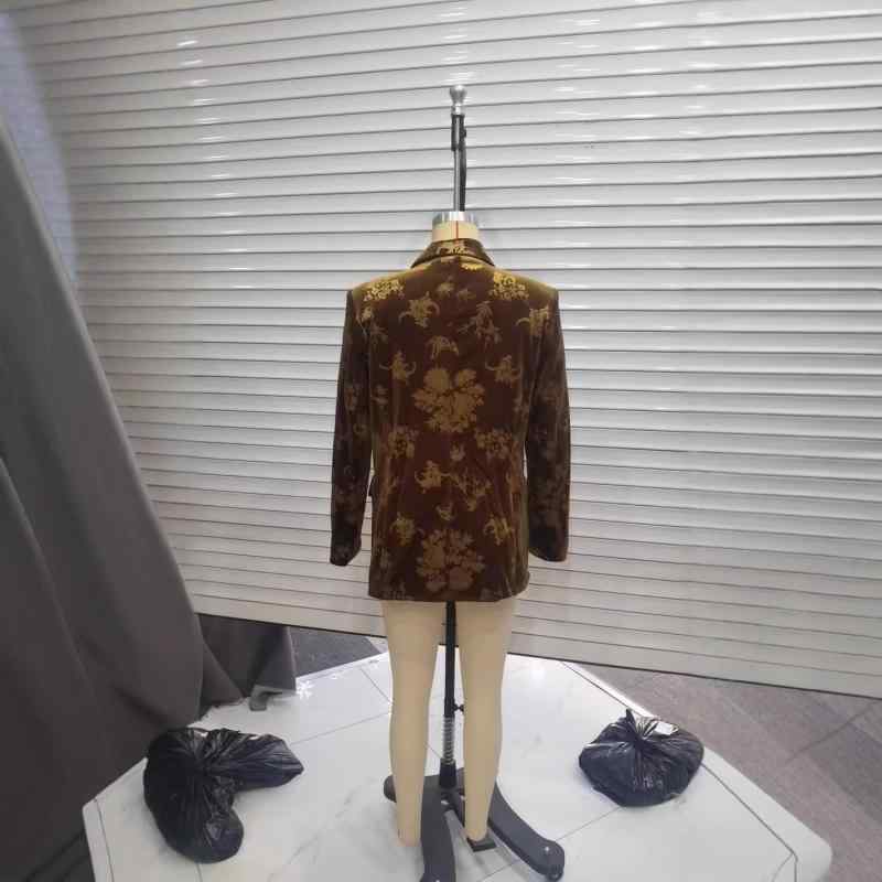 レディース テーラードジャケット 春 ミディアムロング丈 ダブルブレスト ベルベット 圧花 エレガント スタイリッシュ アウター 普段使い 軽量 伸縮性
