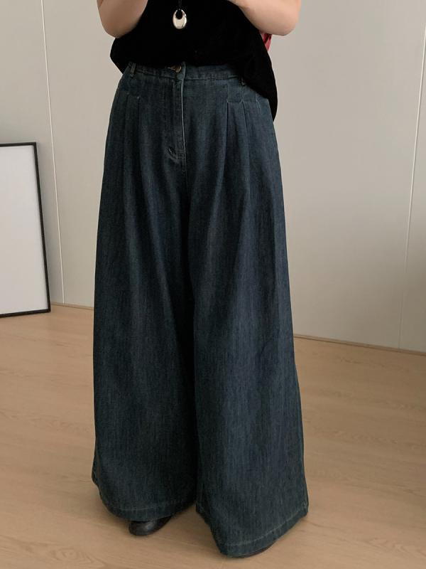 女性用 ハイウエスト ワイドレッグ デニムパンツ 秋 レトロ ストレート フロア丈 ロング ゆったりシルエット カジュアル 普段使い 伸縮性 コットン混 ビッグシルエット