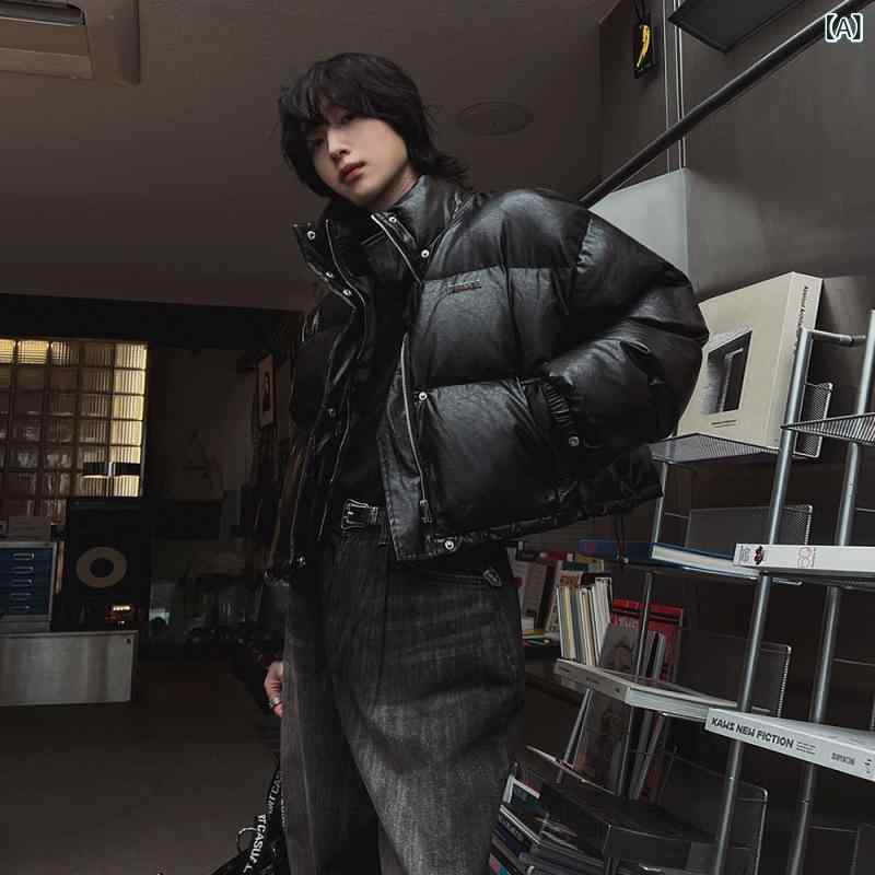 MYQ 高級 感 pu 皮の 短い 綿の 服の メンズ 冬 ゆったり して いる 保温の コートの 韓国 潮流の 立 襟の 綿の 服｜新風堂