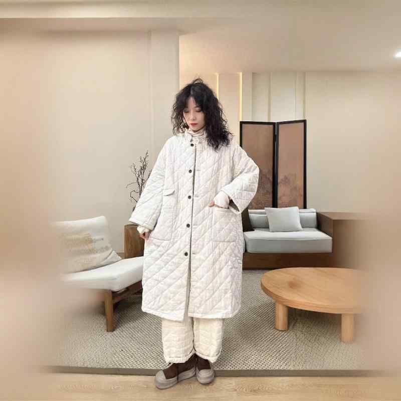 レディース 秋冬 中長丈 落ち込む厚地の外套 斜方形透かし彫り柄 朦々たる 保温 防風 軽さ 綿織物 アウター 生あたたかい 防寒 普段使い