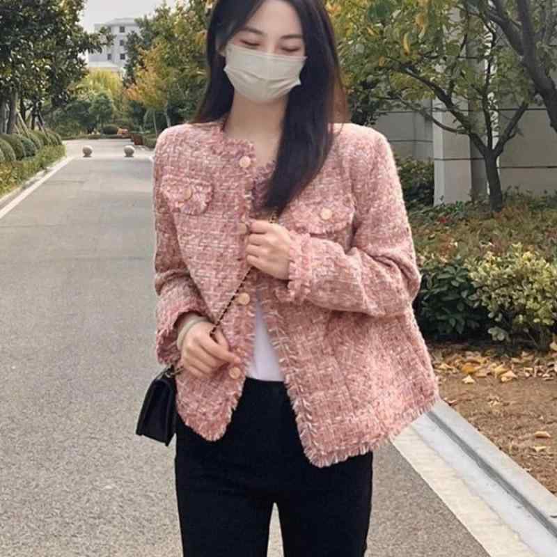 ジャケット レディース 大きめ サイズ ショート丈 ツイード 粗め生地 ファッション 上品 お腹カバー ボディシェイプ ウエスト隠し スタイリッシュ 日常使い 秋冬 通勤 通年