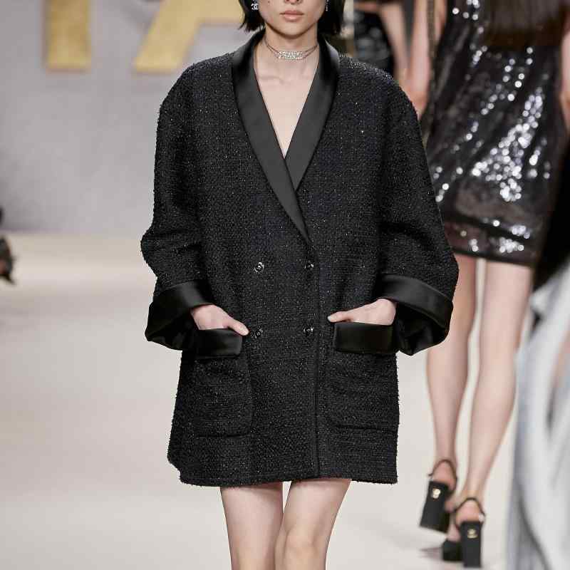厚地の外套 レディース 秋冬 スパンコール テーラード 黒いこと 長袖 朦々たる 中長丈 ツィード 羊毛調 生あたたかい アウター 今めかしい デイリー