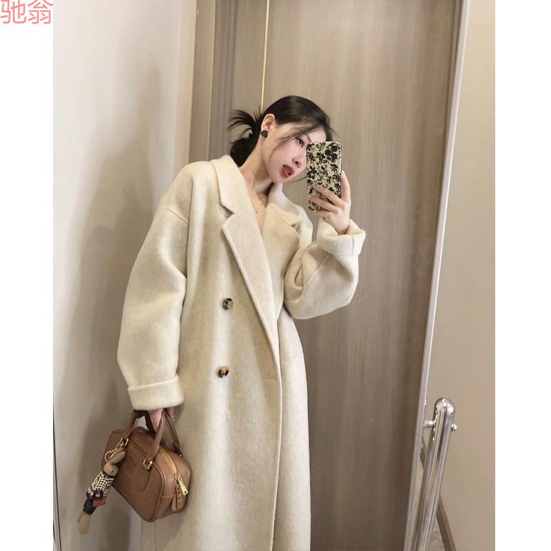 厚地の外套 レディース 秋冬 真っただ中ロング 膝下丈 朦々たる羊毛 ダブルフェイスフランネル 落ちこむ上衣内部 生あたたかい原料品 防寒 ロング丈 アウター 普段使い走り 伸縮性