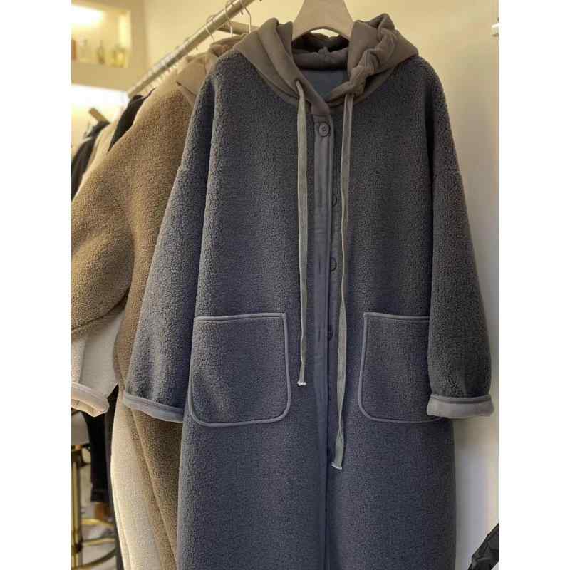 コート レディース ロング丈 フード付き 切り替え ラムファー ゆったり 大きめ 暖か ポケット ウール 秋冬 保暖 毛皮一体 ねじり 大衣