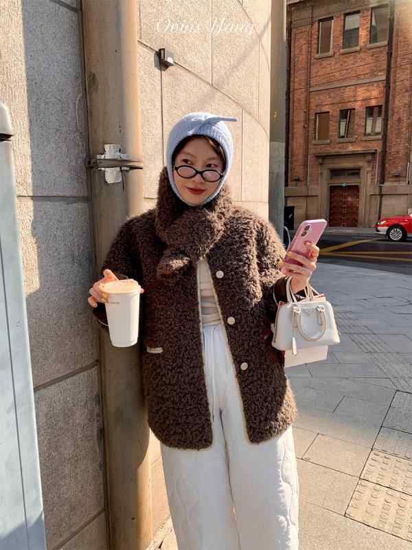 コート レディース マフラー襟 子羊毛 ファー一体 暖か 冬用 毛皮 軽量 柔らか素材 高級感 普段使い アウトドア ブラック ピンク系 アイボリー