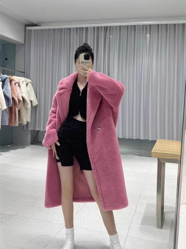 コート 冬 テディベア ファー 羊毛 ラムウール 中長丈 女性用 暖か ふわふわ アウター ボリュームシルエット 普段使い