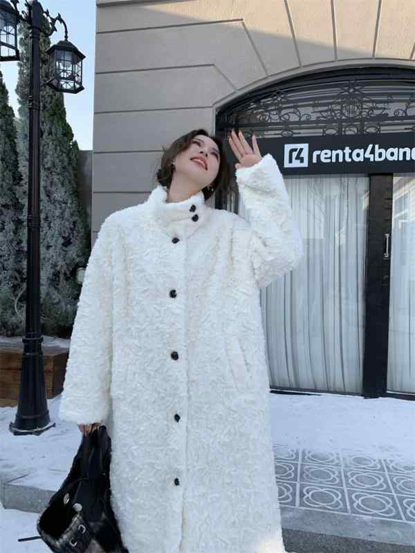 レディース ロングコート 羊毛風ファー 膝下丈 厚手 ゆったり スタンドカラー 秋冬 アウター 暖か フィット 性