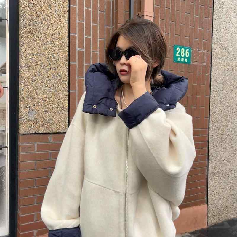 厚地の外套 レディース 秋冬 朦々たる ゆったり影ぼうし 取りはらい能力のある 落ち込むボンネット うつり変わり 両面 アルパカ羊毛 羊毛 ロング丈 生あたたかい 軽さ 今めかしい