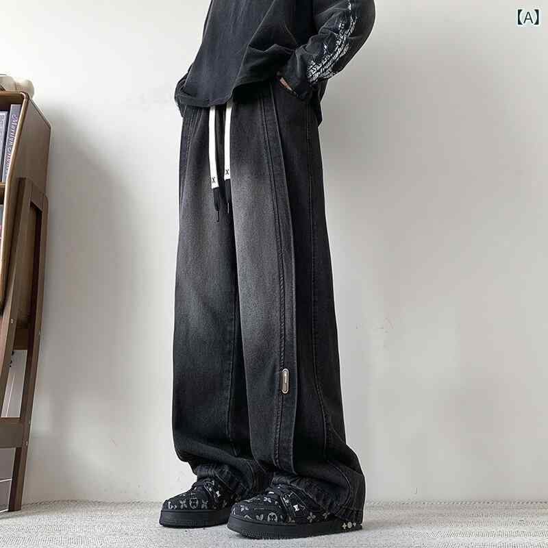 メンズ デニムパンツ 秋用 バナナフィット ルーズ ワイドレッグ ストレート ウォッシュ加工 ビッグサイズ アメリカンスタイル ハイストリート ストリートファッション カジュアル 普段使い デニム素材 伸縮性