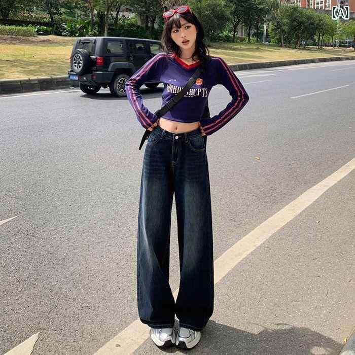 レディース デニムパンツ ブルーグレー ビンテージ ワイドレッグ ロング丈 ゆったり 落ち感 春夏 万能 普段使い デニム ストレッチ 軽量
