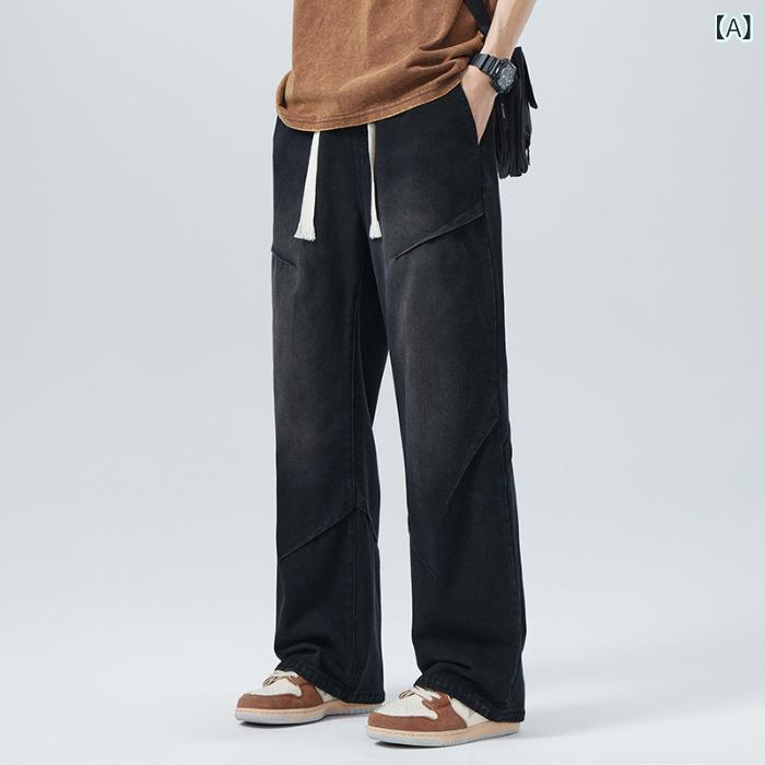 メンズ デニムパンツ ストレート ルーズ レトロ ビッグサイズ カジュアル 普段使い デニム素材 快適 耐久性 通年対応
