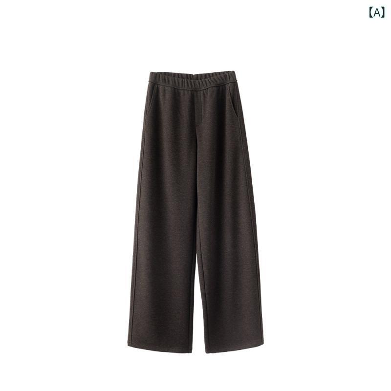 秋冬 レディース ストレート パンツ ウール 暖か ゆったり スリム ハイウエスト カジュアル フリース 保温 厚手 日常使い 軽量 伸縮性