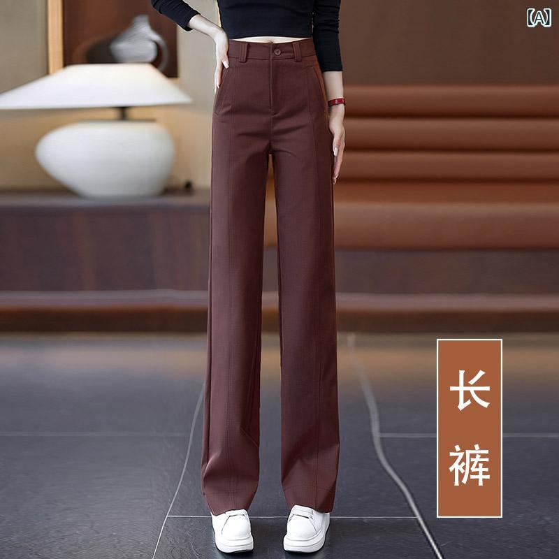 レディース ワイドパンツ ハイウエスト ストレートレッグ 垂れ感 ポケット付き カーゴスタイル 春秋用 細見え スリム効果 カジュアル 普段使い 伸縮性