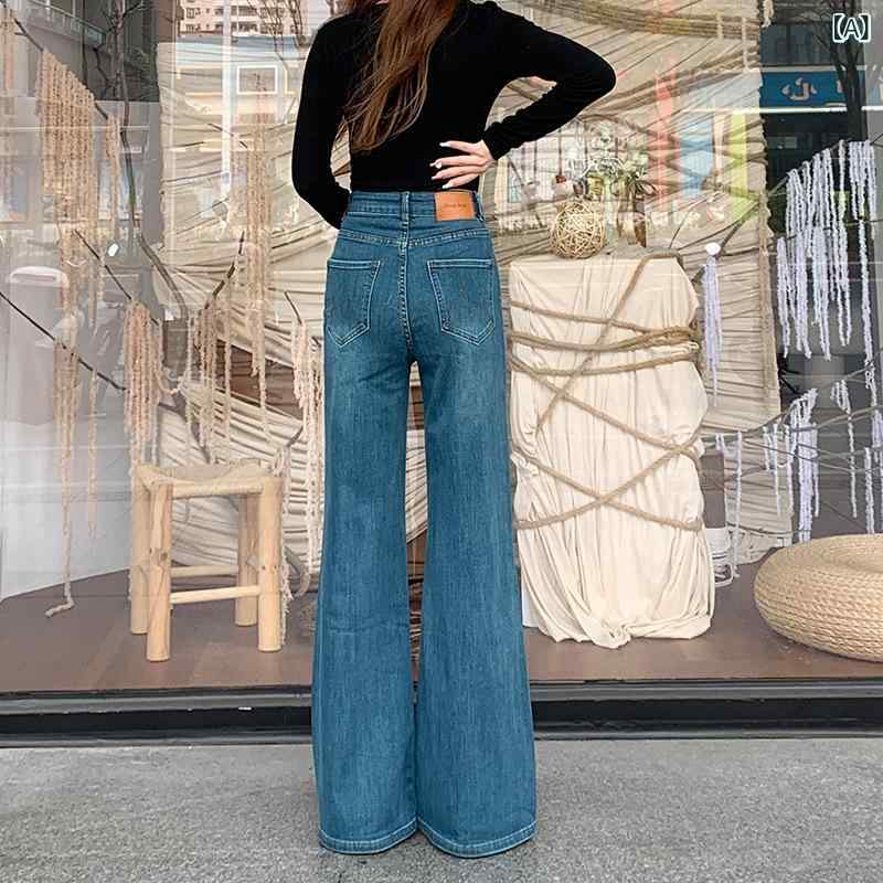 レディース ワイドパンツ ハイウエスト デニムパンツ 秋冬 裏地付き ゆったり スリム見え 微フレア ロング丈 ジーンズ ストレッチ 暖か 通勤 普段使い