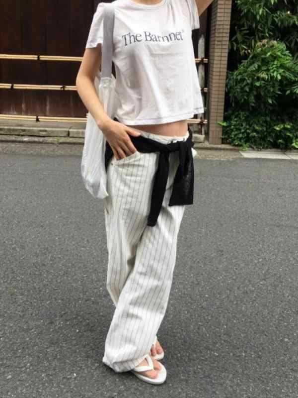 レディース 夏 ストライプ パンツ ゆったり ストレート ハイウエスト スリム 効果 カジュアル ロング 普段使い 軽量 伸縮性
