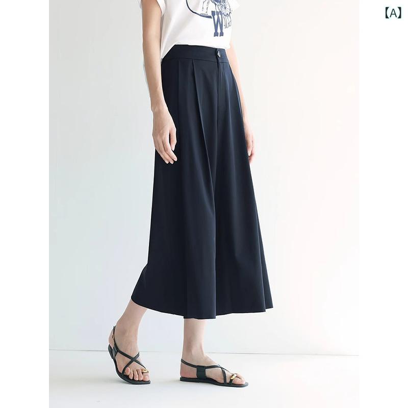 スカートパンツ レディース 夏用 薄手 ワイドレッグ 八分丈 ドレープ感 スリム効果 ゆったり ルーズフィット カジュアル 普段使い 軽量 伸縮性 通勤 通年対応