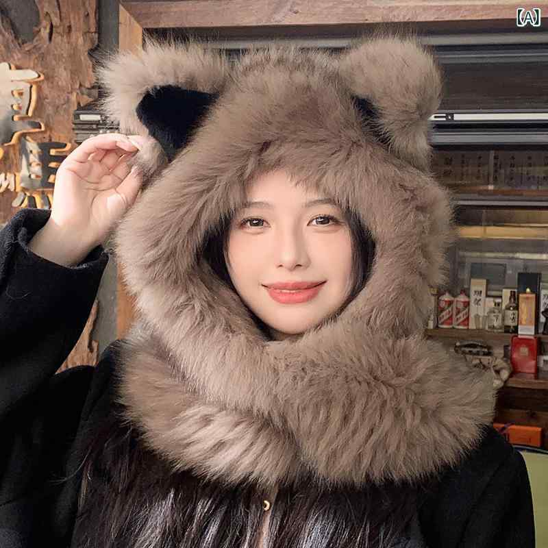 レディース 猫耳 稲荷毛 ボンネット付き添い人 防風雪 鳥打ち帽 えり巻き 原則として型 朦々たる 保温 2way 秋冬 情の籠もった パステル色の 原料品