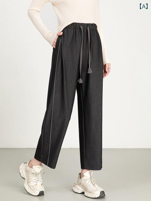 パンツ レディース 夏用 デニム ハーレムパンツ 薄手 伸縮ウエスト ゆったり ドレープ 9分丈 ルーズシルエット カジュアル 普段使い 軽量 吸湿速乾