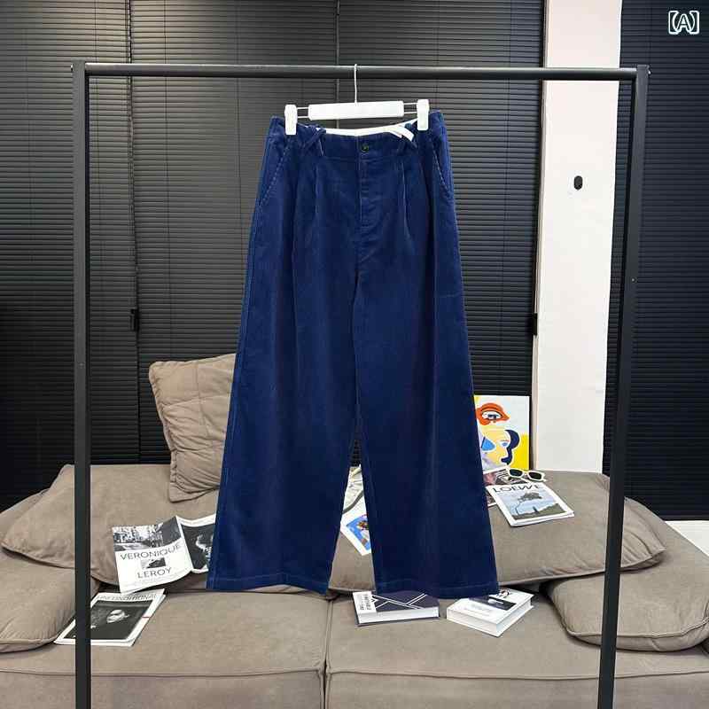 パンツ コットン コーデュロイ ハイウエスト ストレート 細見え レジャー 普段使い カジュアル 男性用 暖かみ 柔らかい 履き心地 良い ロング丈