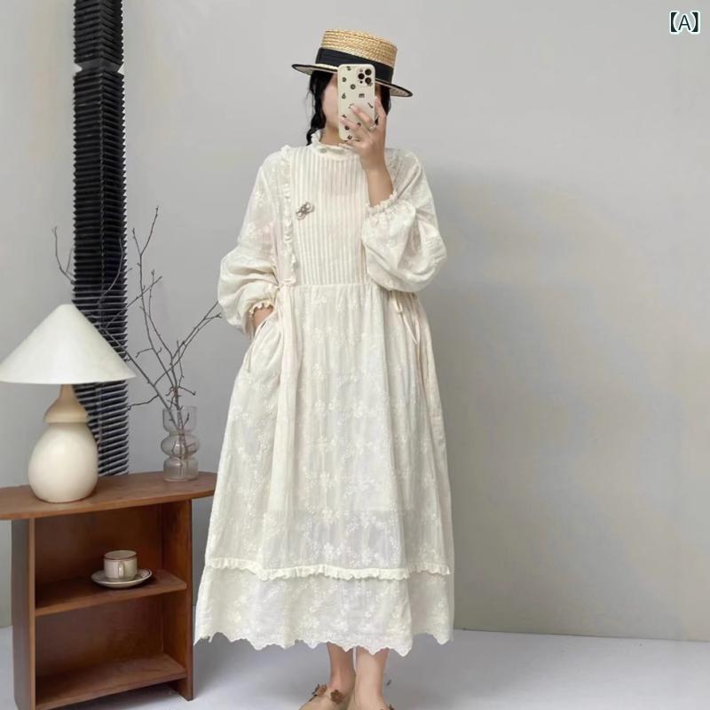 秋冬 レディース ワンピース 優しい 法式 初恋 森ガール レース ロングドレス フェアリー スタイル 柔らかい シルエット 女性らしい デザイン 通勤 普段使い 軽量 素材 伸縮性｜新風堂