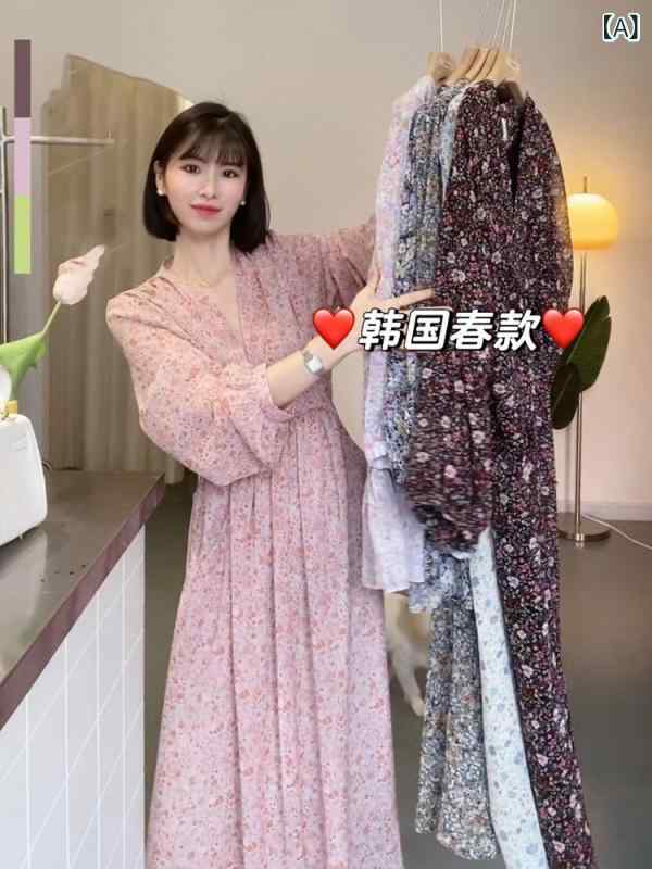 ワンピース レディース 夏 ピンク 小花柄 フレンチスタイル ロングドレス かわいい 軽やか 花柄プリント 通勤 普段使い カジュアル